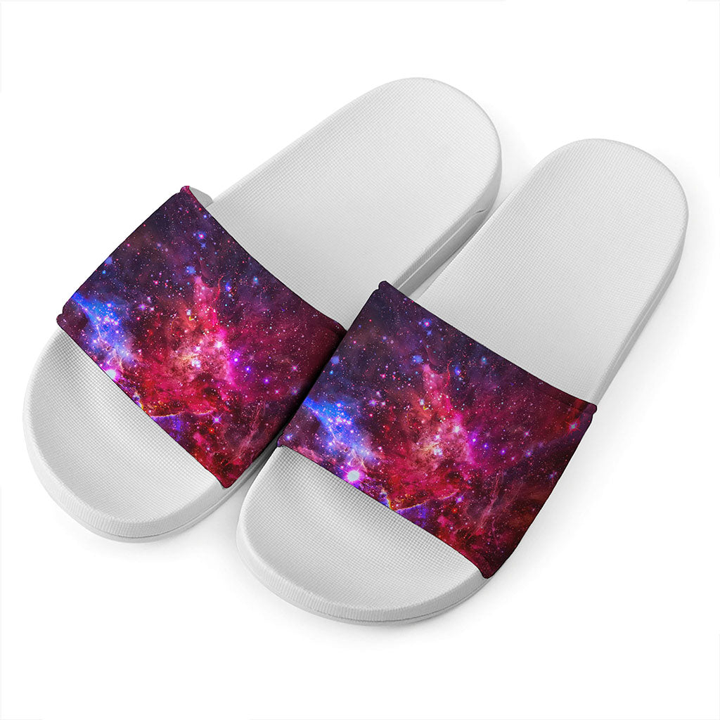 Red Purple Nebula Galaxy Space Print White Slide Sandals