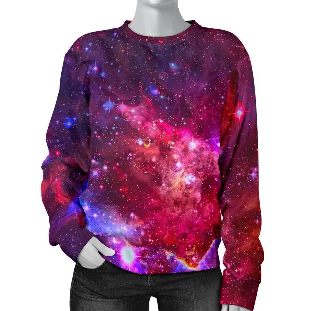 Red Purple Nebula Galaxy Space Print Women's Crewneck Sweatshirt GearFrost