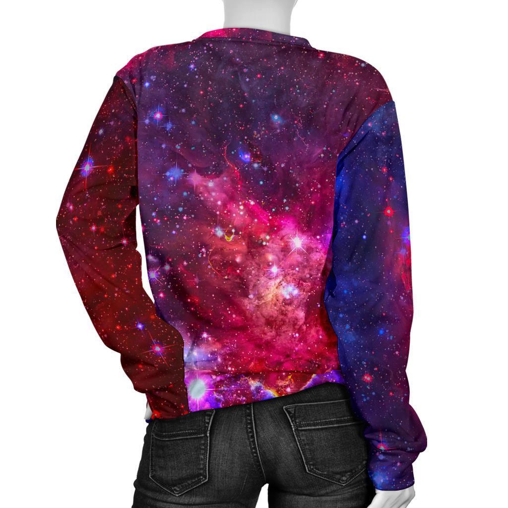 Red Purple Nebula Galaxy Space Print Women's Crewneck Sweatshirt GearFrost