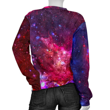 Red Purple Nebula Galaxy Space Print Women's Crewneck Sweatshirt GearFrost
