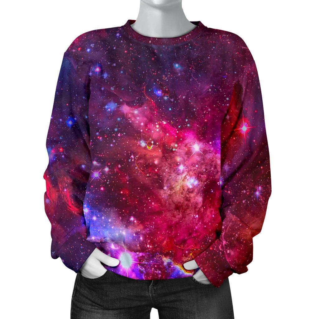 Red Purple Nebula Galaxy Space Print Women's Crewneck Sweatshirt GearFrost