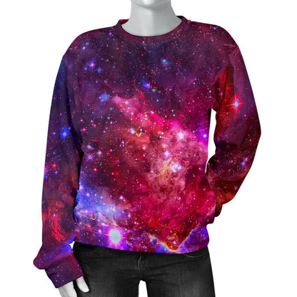 Red Purple Nebula Galaxy Space Print Women's Crewneck Sweatshirt GearFrost