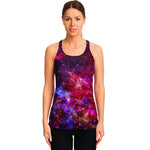 Red Purple Nebula Galaxy Space Print Women's Racerback Tank Top