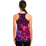 Red Purple Nebula Galaxy Space Print Women's Racerback Tank Top