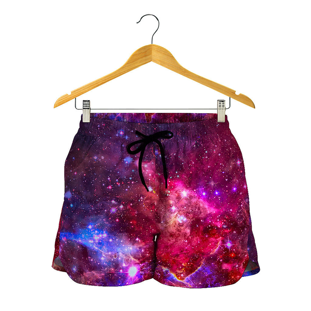 Red Purple Nebula Galaxy Space Print Women's Shorts