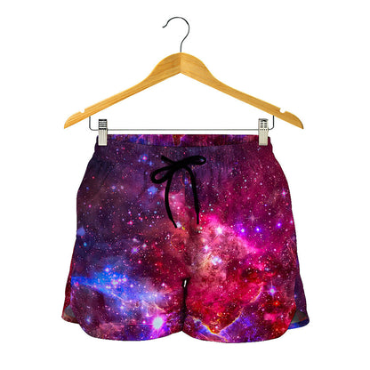Red Purple Nebula Galaxy Space Print Women's Shorts