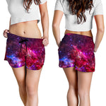 Red Purple Nebula Galaxy Space Print Women's Shorts