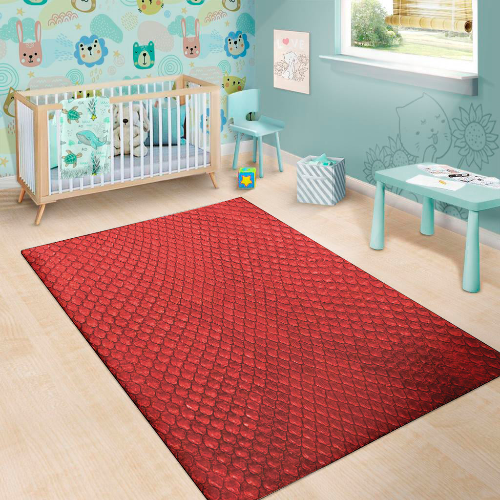 Red Python Snakeskin Print Area Rug