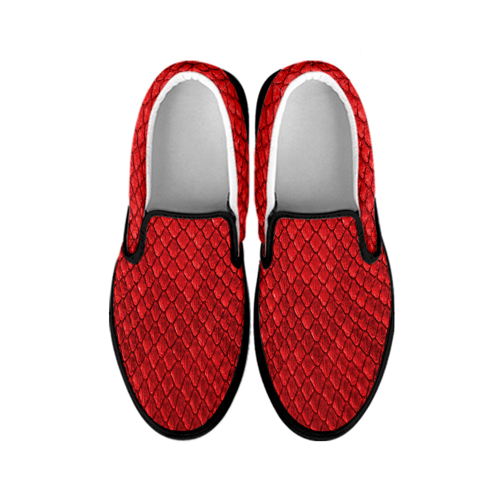 Red Python Snakeskin Print Black Slip On Shoes