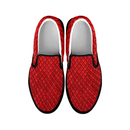 Red Python Snakeskin Print Black Slip On Shoes