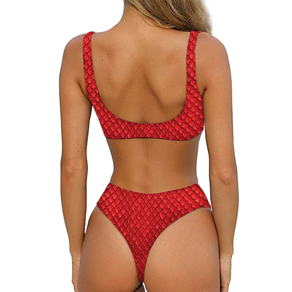 Red Python Snakeskin Print Front Bow Tie Bikini