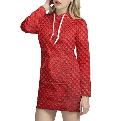 Red Python Snakeskin Print Hoodie Dress