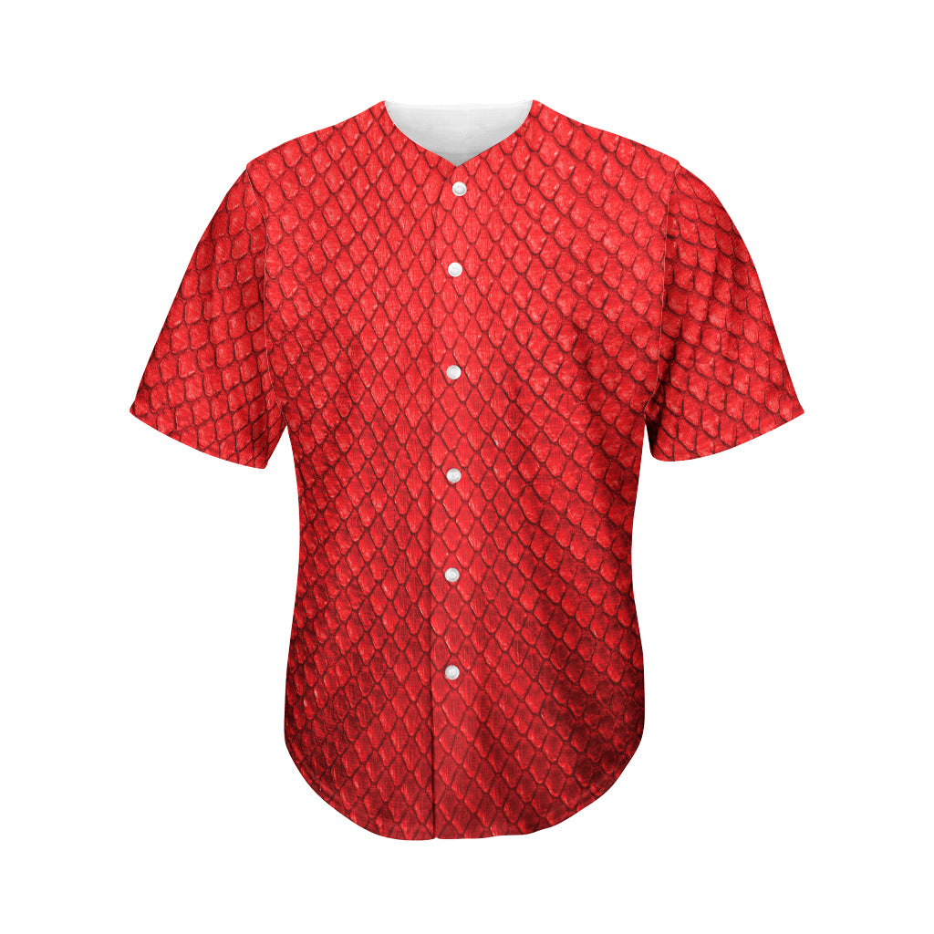 Red Python Snakeskin Print Men's Baseball Jersey