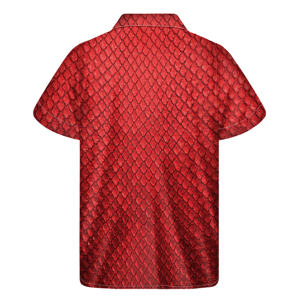 Red Python Snakeskin Print Men's Short Sleeve Shirt