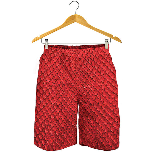 Red Python Snakeskin Print Men's Shorts