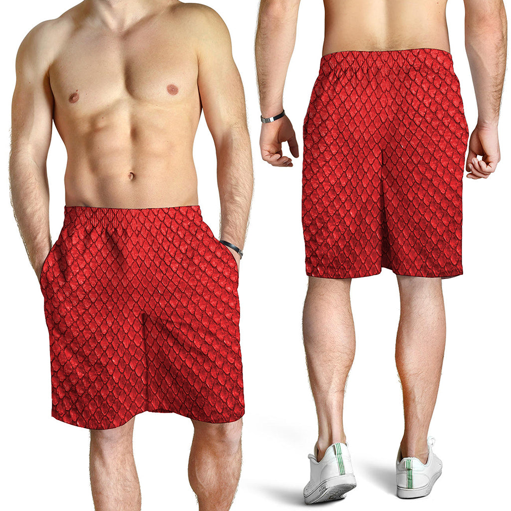 Red Python Snakeskin Print Men's Shorts