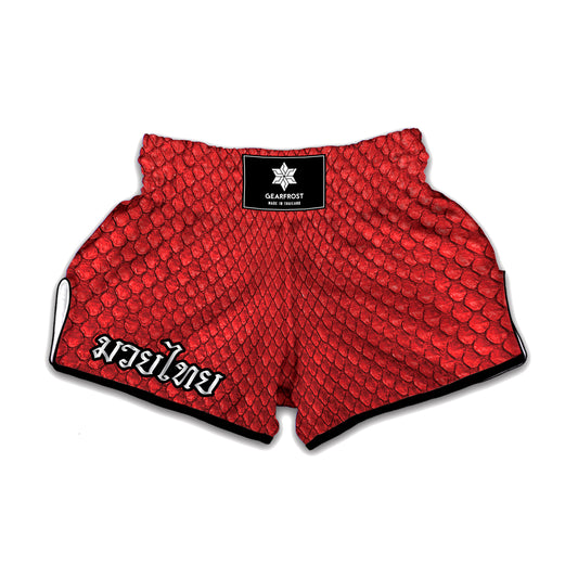 Red Python Snakeskin Print Muay Thai Boxing Shorts