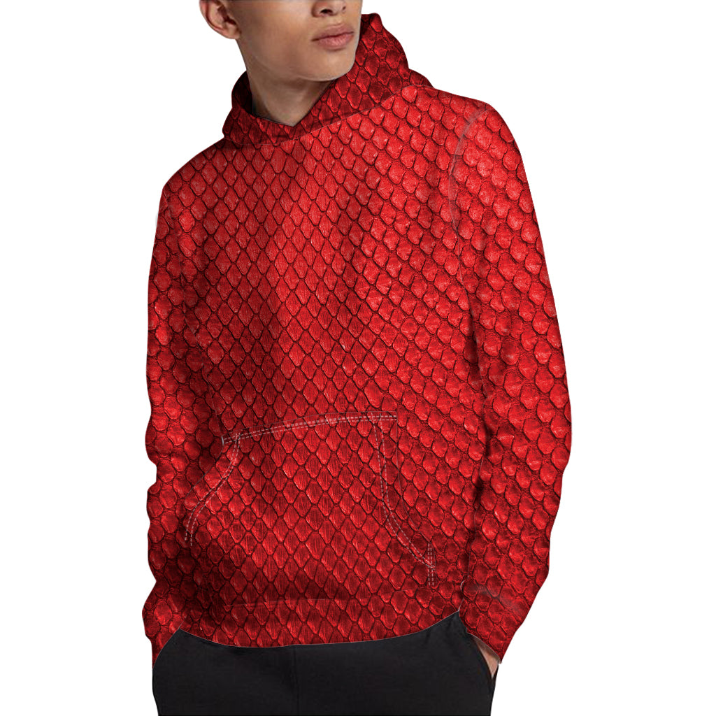 Red Python Snakeskin Print Pullover Hoodie