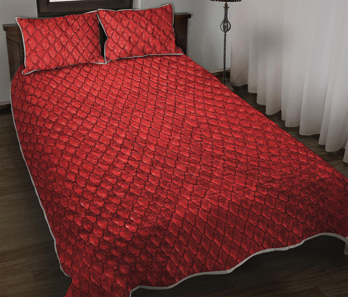 Red Python Snakeskin Print Quilt Bed Set