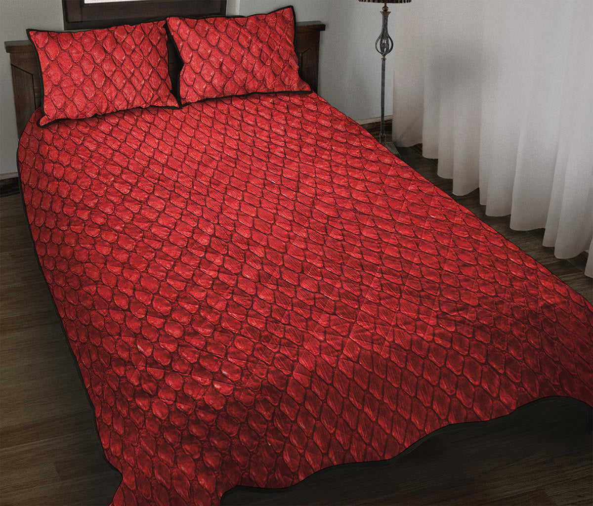 Red Python Snakeskin Print Quilt Bed Set