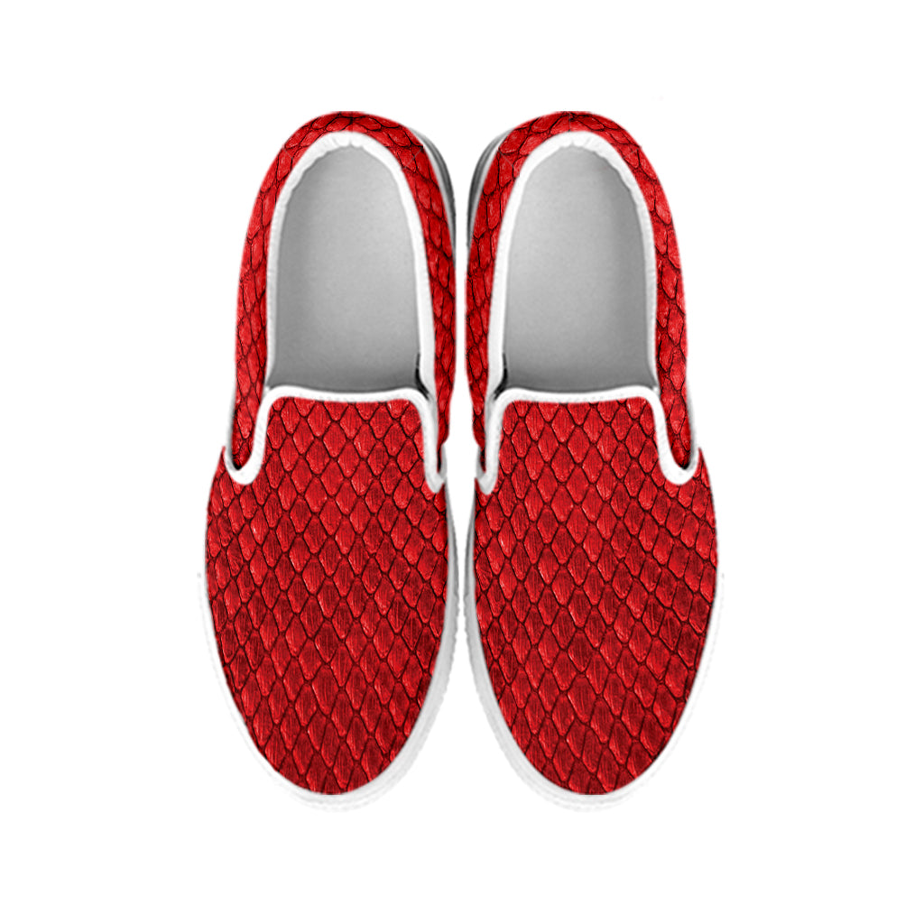 Red Python Snakeskin Print White Slip On Shoes
