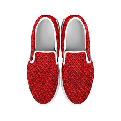 Red Python Snakeskin Print White Slip On Shoes