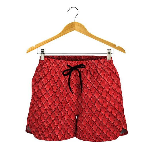 Red Python Snakeskin Print Women's Shorts