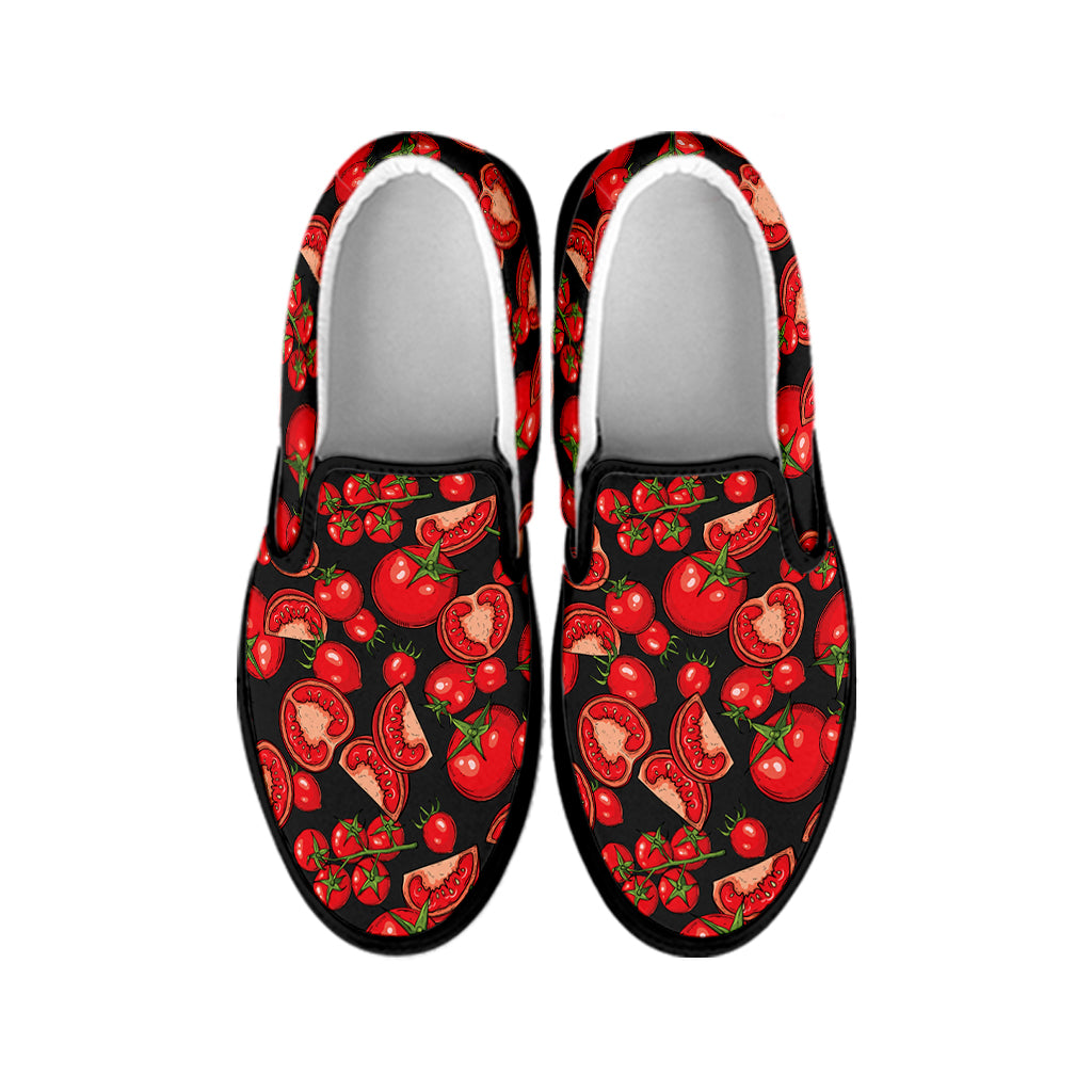 Red Ripe Tomatoes Pattern Print Black Slip On Shoes