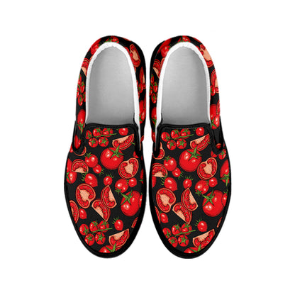 Red Ripe Tomatoes Pattern Print Black Slip On Shoes