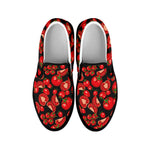Red Ripe Tomatoes Pattern Print Black Slip On Shoes