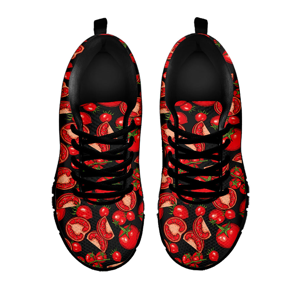 Red Ripe Tomatoes Pattern Print Black Sneakers