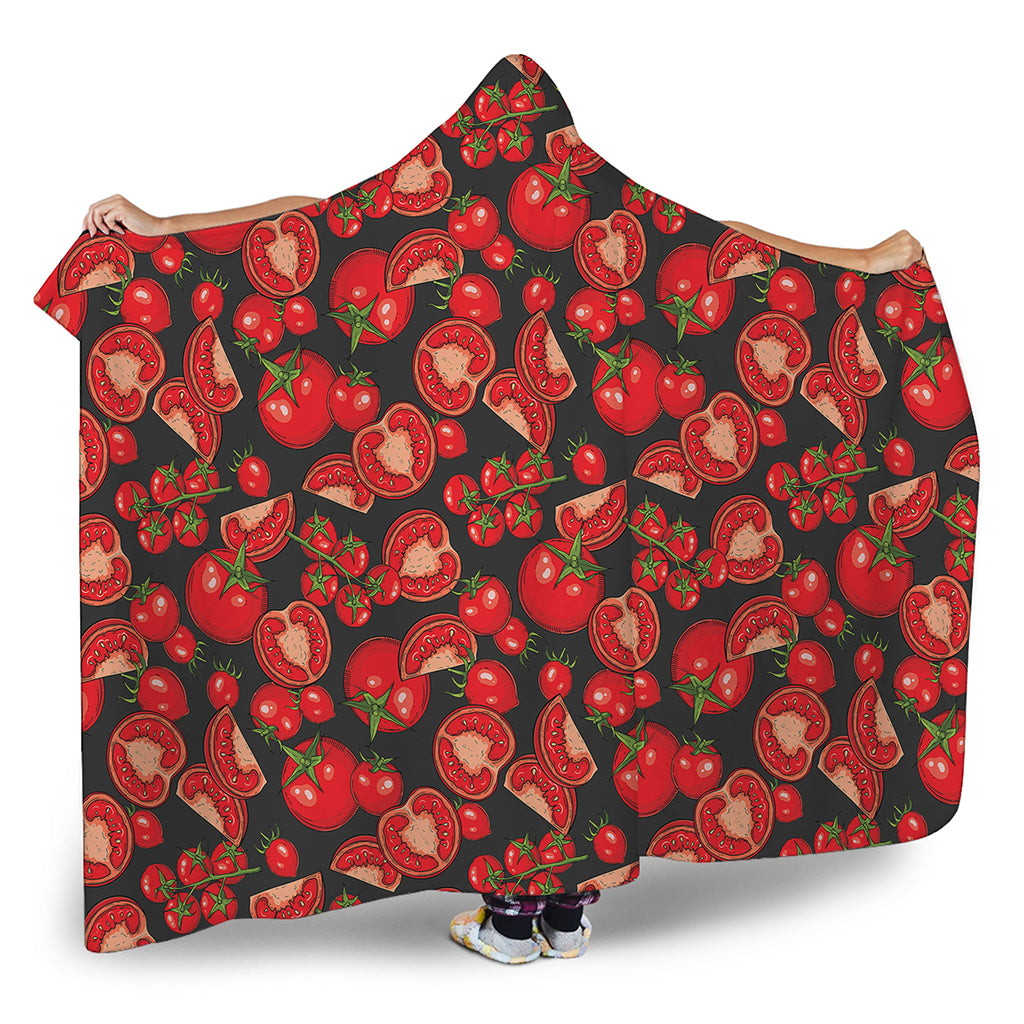 Red Ripe Tomatoes Pattern Print Hooded Blanket