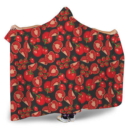 Red Ripe Tomatoes Pattern Print Hooded Blanket