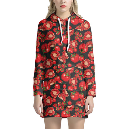 Red Ripe Tomatoes Pattern Print Hoodie Dress