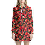 Red Ripe Tomatoes Pattern Print Hoodie Dress