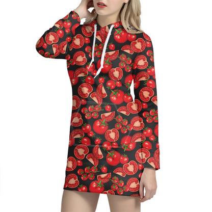 Red Ripe Tomatoes Pattern Print Hoodie Dress