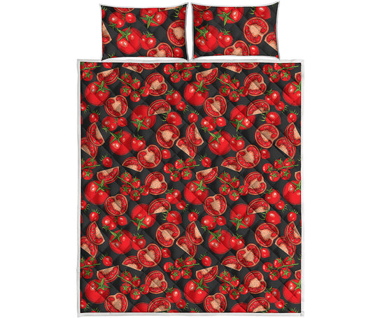 Red Ripe Tomatoes Pattern Print Quilt Bed Set