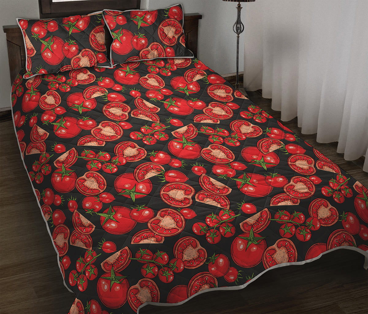 Red Ripe Tomatoes Pattern Print Quilt Bed Set