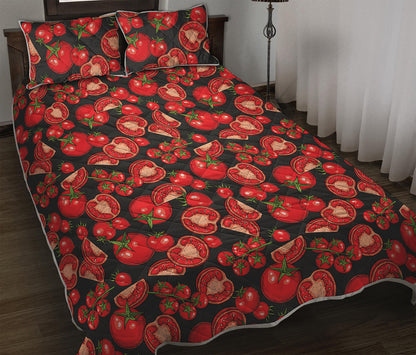 Red Ripe Tomatoes Pattern Print Quilt Bed Set