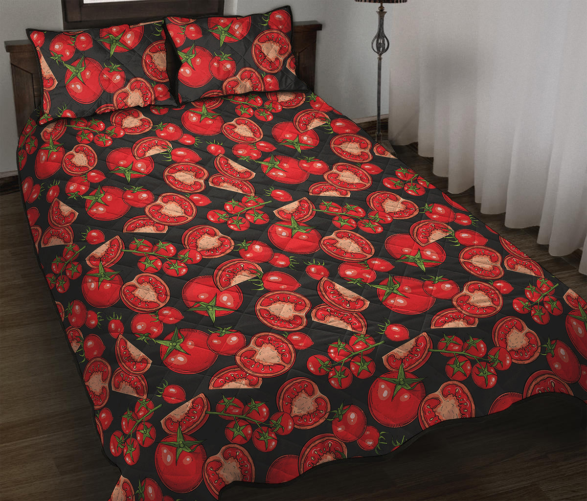 Red Ripe Tomatoes Pattern Print Quilt Bed Set