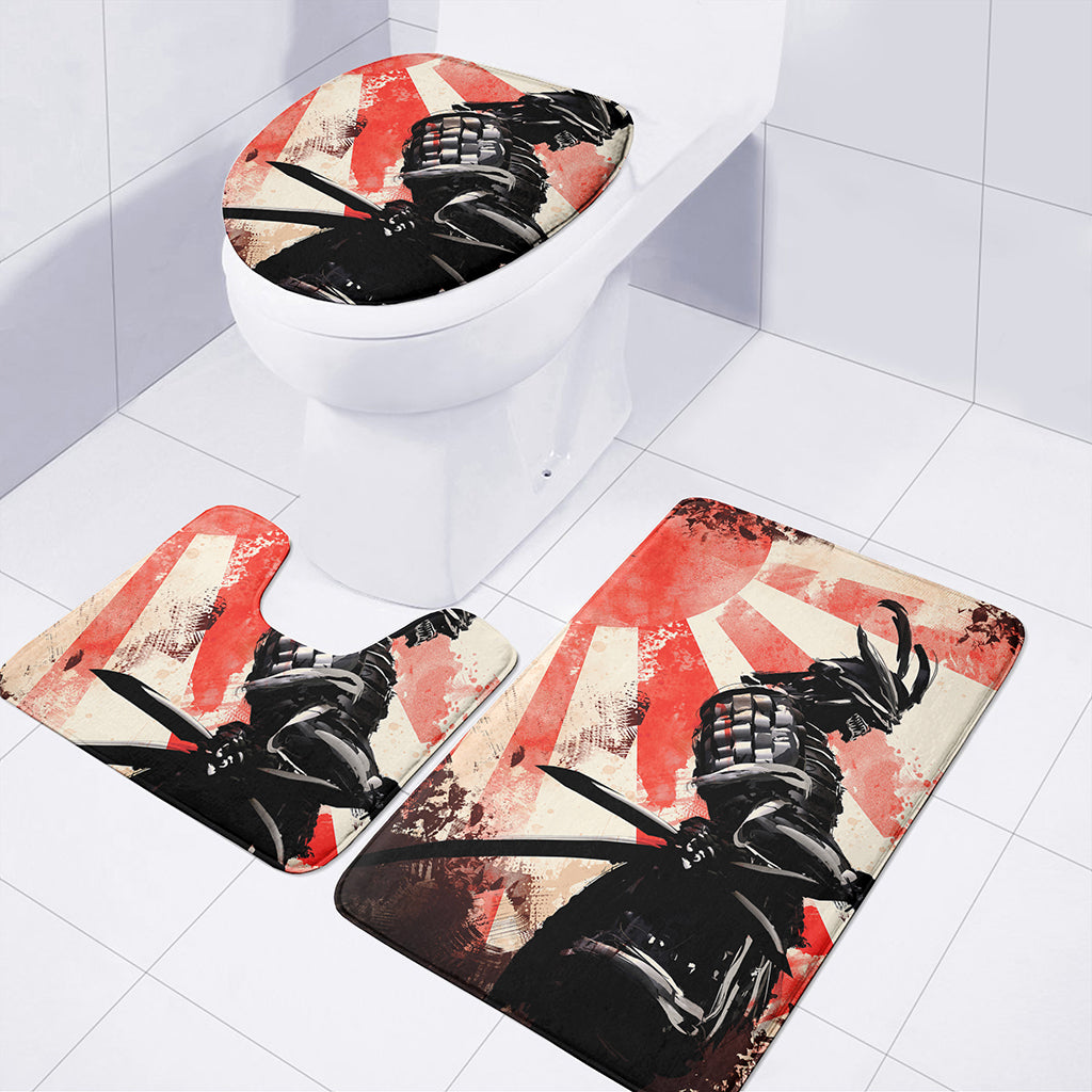 Red Rising Sun Samurai Print 3 Piece Bath Mat Set