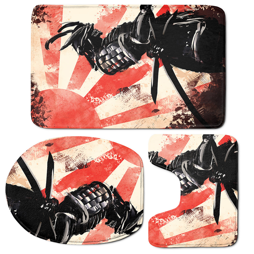 Red Rising Sun Samurai Print 3 Piece Bath Mat Set