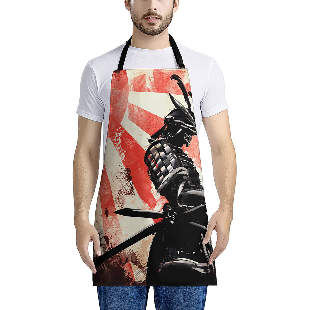 Red Rising Sun Samurai Print Apron