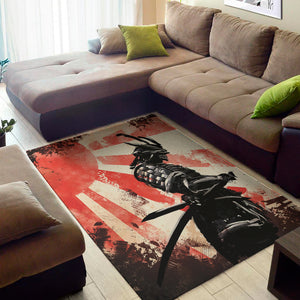 Red Rising Sun Samurai Print Area Rug