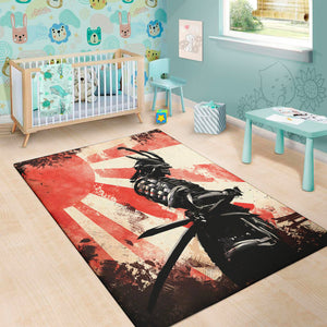 Red Rising Sun Samurai Print Area Rug