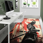 Red Rising Sun Samurai Print Area Rug