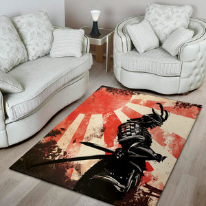 Red Rising Sun Samurai Print Area Rug