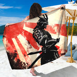 Red Rising Sun Samurai Print Beach Sarong Wrap