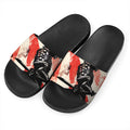 Red Rising Sun Samurai Print Black Slide Sandals