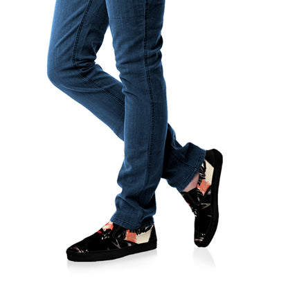 Red Rising Sun Samurai Print Black Slip On Shoes